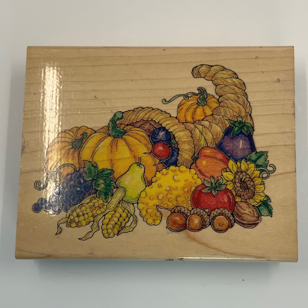 Vintage SonLight Impressions Cornucopia 1080-P1 Wood Rubber Stamp 5x4in